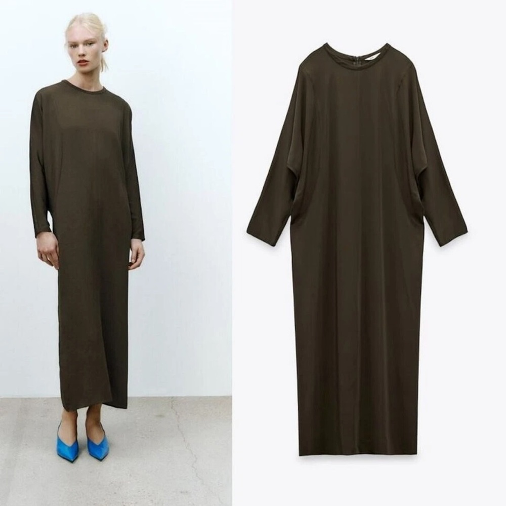 Zara Khaki Midi Dress NWOT Size L
